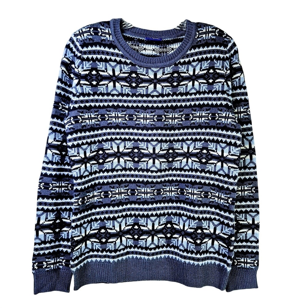 Le Tigre Blue Fair Isle Snowflake Wool Blend Sweater Med Nordic Retro Ski Cabin